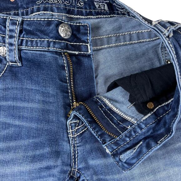 Vintage Y2K Miss Me Skinny Jeans 27 | Embroidered Angel Wing Rhinestone Denim - Picture 12 of 16